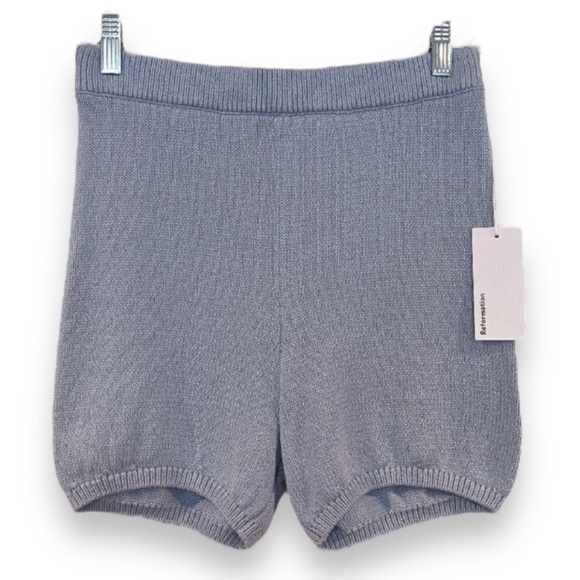 Reformation Pants - Reformation 100% Cotton Light Blue Baggy Hight Waist Classic Knit Shorts S NWT